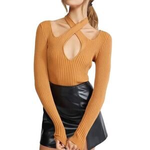 NWT! Mink Pink Gianna Crisscross Ribbed Knit Top - Size Small